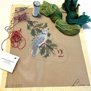 NWT- RARE New Hand Painted needlepoint canvas 2 Turtle DOVES  kit.